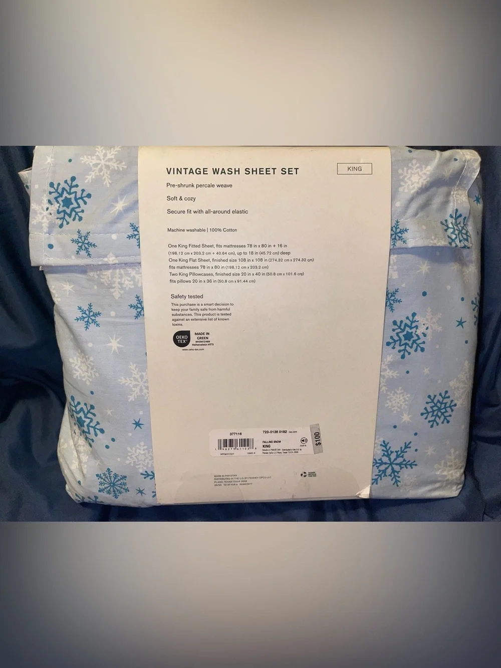 Linden Snowflake Print Sheet Set in Light Blue and White